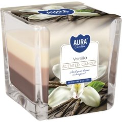 AURA gyertyák, üvegedényben, háromszínű, vanília, 32 óra, 170 g