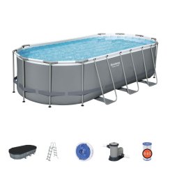 Medence Bestway® Power Steel™, 56710, szűrő, szivattyú, létra, adagoló, ponyva, 5,49x2,74x1,22 m
