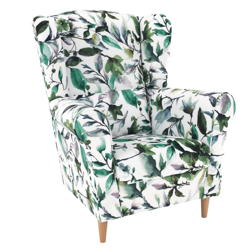 Fotelja, tkanina s uzorkom zelenog lišća, CHARLOT