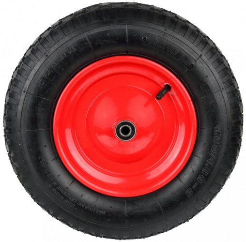 Felfújható kerék csapágyakkal, furat 12 mm, átmérő 38 cm, szélesség 9,5 cm, piros tengellyel