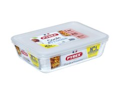Élelmiszerdoboz téglalap alakú, 22x17x6cm, 1,5L, átlátszó üveg PYREX