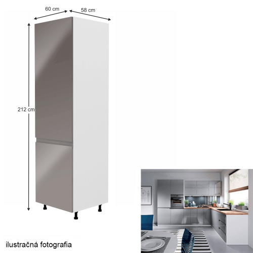 Kühlschrankschrank, Weiß/Grau Extra Hochglanz, links, AURORA D60ZL