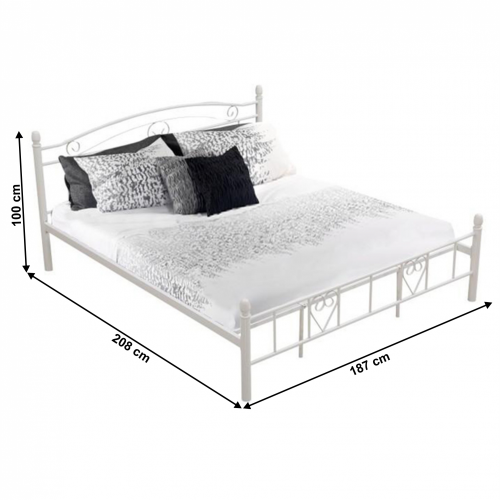 Łóżko metalowe z rusztem z listewek, 180x200, białe, BRITA NEW