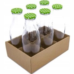 Tejes üveg/szirupos üveg 1000ml pöttyös kupak vegyes színű, 6 darabos kiszerelésben