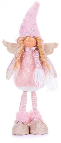 Figurină MagicHome Crăciun, Înger cu codițe blonde, țesătură, roz-maro, 17,50x10x44 cm
