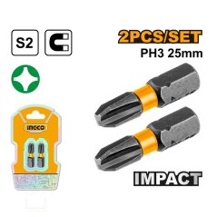 Bit s magnetickým hrotom PH3, 25mm, sada 2ks INGCO Industrial