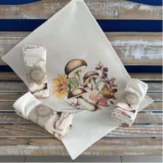 Prosop de bucătărie din bumbac țesut, model „Ciuperci”, 3 buc., 50x70 cm, 270 g/m²