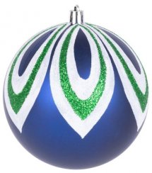 MagicHome božične kroglice, 4 kom, modre, z dekoracijo, za božično drevo, 10 cm
