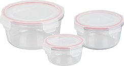 MagicHome üveg, 3 darabos készlet, üveg, üveg, kerek, fedővel, 370/800/1500 ml
