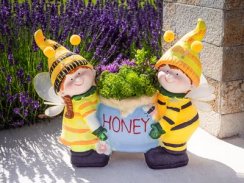 MagicHome Dekoration, Bienen halten einen Blumentopf, Keramik, 42x19,5x37 cm