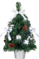 MagicHome Weihnachtsbaum, geschmückt, Silber, Schleife, 40 cm