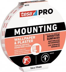 tesa® Montage-PRO-Klebeband, Montage, für Tapeten und Putz, selbstklebend, 19 mm, L-5 m