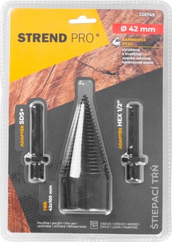 Strend Pro Dorn, Spaltkeil, Kegel, 42 mm, HEX 1/2&quot; und SDS+ Adapter, für Holz