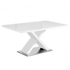 Blagovaonski stol, bijela s visokim sjajem HG, 160x90 cm, FARNEL