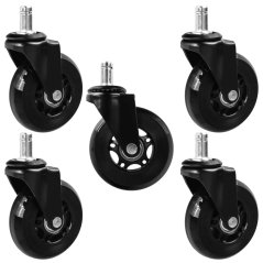 Set de roți pivotante negre pentru scaun, 75 mm, capacitate de încărcare 45 kg, 5 piese, GEKO