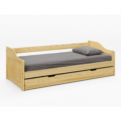 Bett mit ausziehbarem Zusatzbett, massiv, 90x200, LAURA NEU