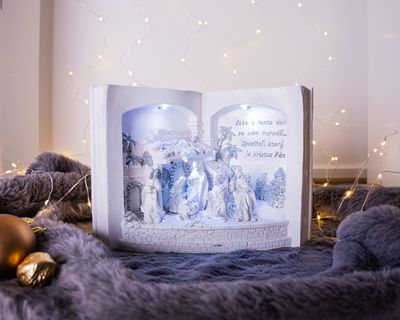 MagicHome Weihnachtsdekoration, Krippe im Buch, 3 LEDs, 3xAA, innen, 27,50x12x19 cm