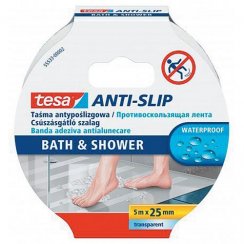 tesa® Anti-Rutsch-Bade- und Duschband, Anti-Rutsch für das Badezimmer, transparent, selbstklebend, 25 mm, L-5 m