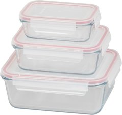 MagicHome staklenka, set od 3, staklo, kvadratno, s poklopcem, 400/900/1900 ml