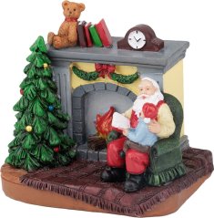 MagicHome karácsonyi dekoráció, Mikulás és gyermek a kandallónál, LED, belső, 10,5x8x9 cm, Sellbox 12 db (akce)
