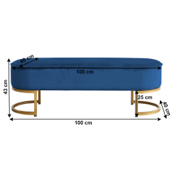Design-Bank, blauer Samtstoff/Gold-Chrom-Gold, MIRILA NEU