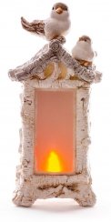 MagicHome karácsonyi dekoráció, Madarak a kandallóban, 12 LED, 3xAAA, kerámia, 21x15x44 cm