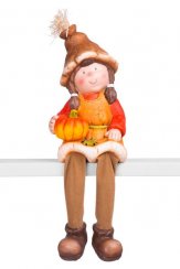 Dekoracja MagicHome Nature, Dziewczynka siedząca z dynią, ceramika, 17x16,50x32 cm