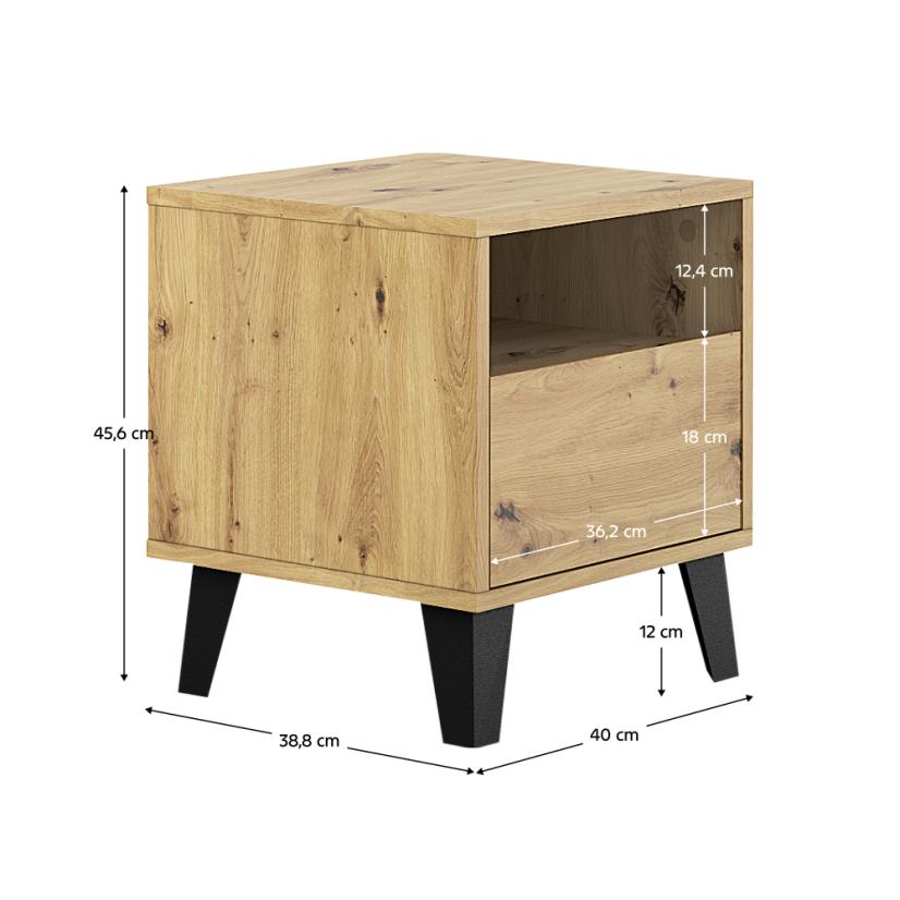 Nachttisch, Artisan-Eiche, BOGAN NEW 1S