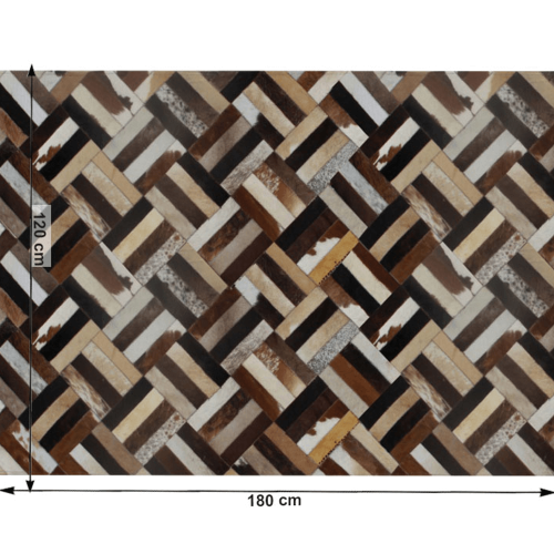 Luksuzni kožni tepih, smeđa/crna/bež, patchwork, 120x180, KOŽA TIP 2