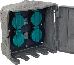 Strend Pro Steckdose, wasserdicht, Garten, Steinimitat, IP44, 4 Steckdosen, 3 m