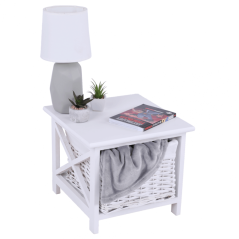 Nachttisch, Holz/Geflecht/Stoff, weiß, RAFAELLO