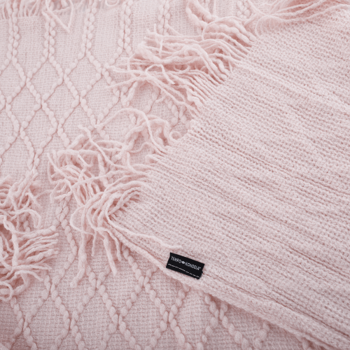 TEMPO-KONDELA SULIA TIP 2, pletena odeja z resicami, svetlo roza, 150x200 cm