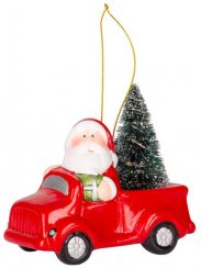 MagicHome Weihnachtsdekoration, Weihnachtsmann im Auto, LED, Terrakotta, 12,5x6x11,8 cm