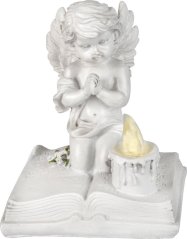 MagicHome dekoracija, Angel moli na knjigi, LED, poliresin, za nagrobno, 11,5x7,5x13,5 cm (akce)