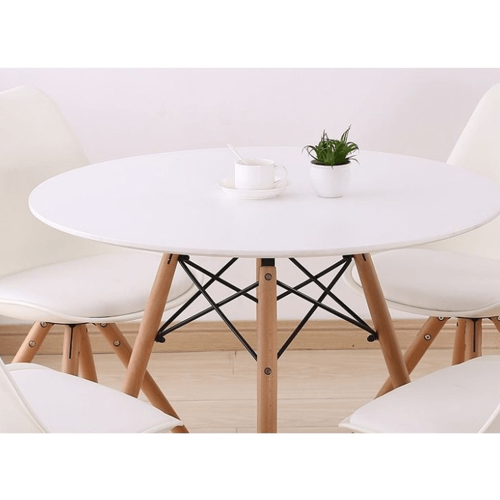 Jedálenský stôl, biela/buk, priemer 80 cm, GAMIN NEW 80