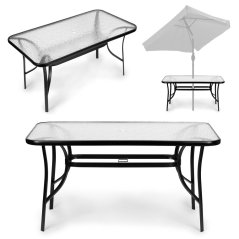 Záhradný sklenený stôl 120x70 cm, na terasu a záhradu, tvrdené sklo, otvor na slnečník, MultiGarden