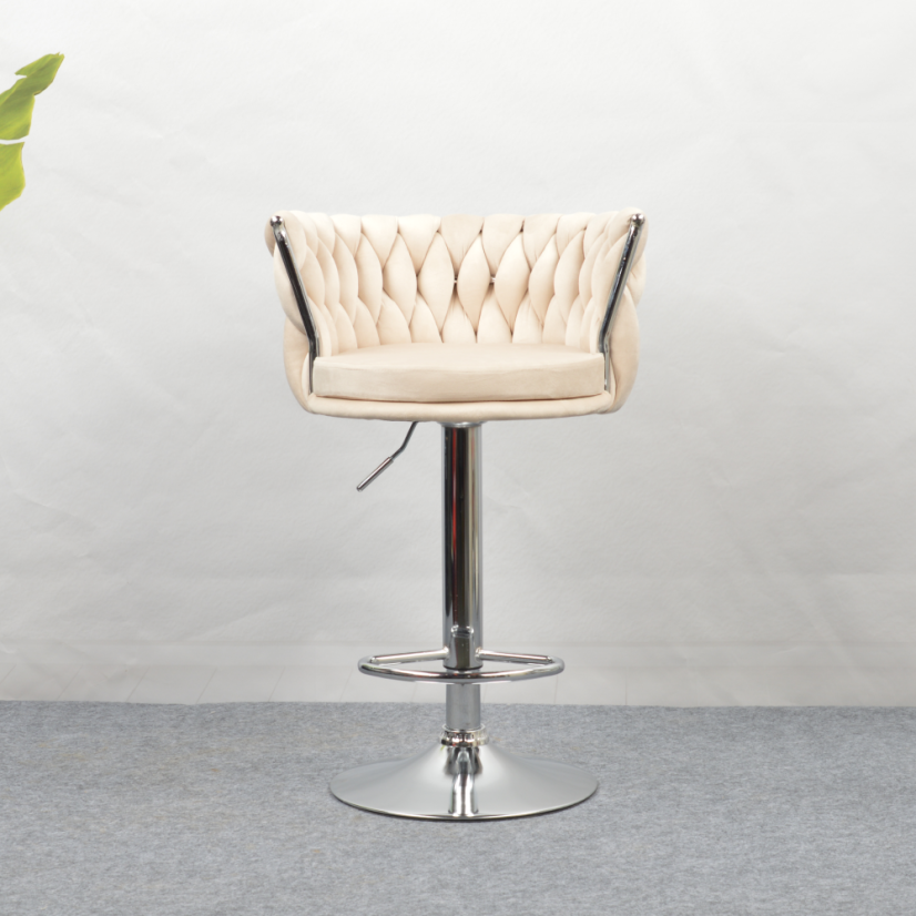 Designer Barhocker, beige Samtstoff/Chrom, BRIN (akce)