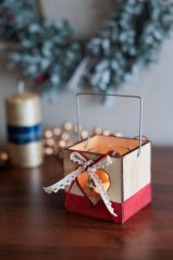 MagicHome Christmas Woodeco Dekoration, Laterne mit Tasse, Packung. 5 Stück, 8x8 cm