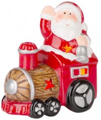 Dekorácia MagicHome Vianoce, Santa s vláčikom, LED, terakota, 10,3x6,3x10,7 cm