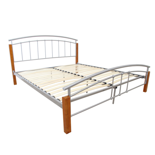 Podwójne łóżko, drewno olchowe/srebrny metal, 160x200, MIRELA