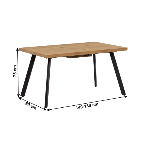 Stół do jadalni, składany, dąb/metal, 140-180x80 cm, AKAIKO