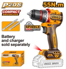 Burghiu fără perii LI-Ion CDLI205581 INGCO AKU 20V, 55Nm, fără acumulator și încărcător