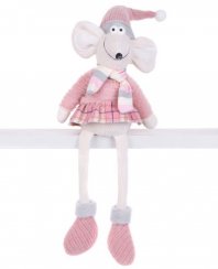 Świąteczna figurka MagicHome, myszka dziewczynka z długimi nogami, różowa, tkanina, 20x18x69 cm