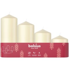 Sviečky Bolsius Pillar Advent, Vianoce, krémové, 60/80/100/120x48 mm, bal. 4 ks