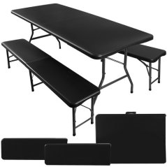 Skladací záhradný stôl 180 cm + 2 lavice - čierny (akce)