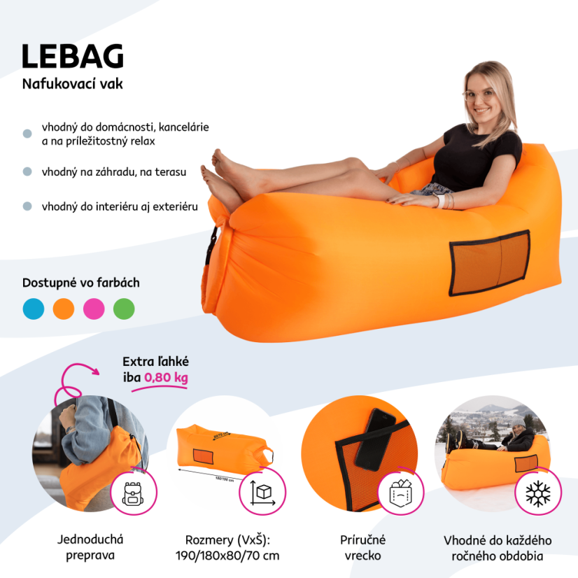 Napihljiva vreča/lazy bag, modra, LEBAG