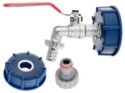 Ventil kovový pre nádrž Mauser 1000 l, závit 3/4", výstup na 1/2" hadicu, GEKO