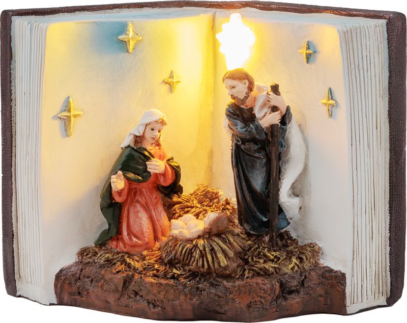 MagicHome Weihnachtsdekoration, Krippe im Buch, LED, Innenbereich, 13,5x8x9,5 cm