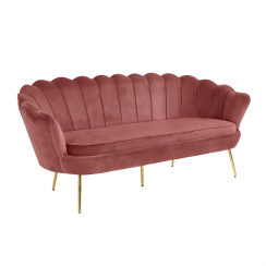 Luksusowa sofa 3-osobowa, różowa tkanina Velvet/złoty chrom, styl Art Deco, NOBLIN