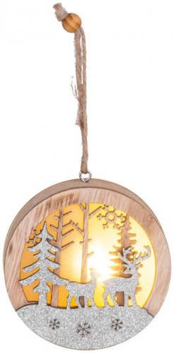Decor de Crăciun MagicHome, Cerb într-o minge, LED, suspendat, lemn, MDF, 85x20x85 mm